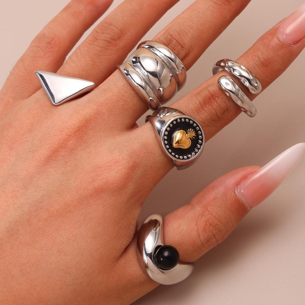 Qiong Yao 18K Gold Irregular Open Ring Set - Stylish Stainless Steel Finger Rings