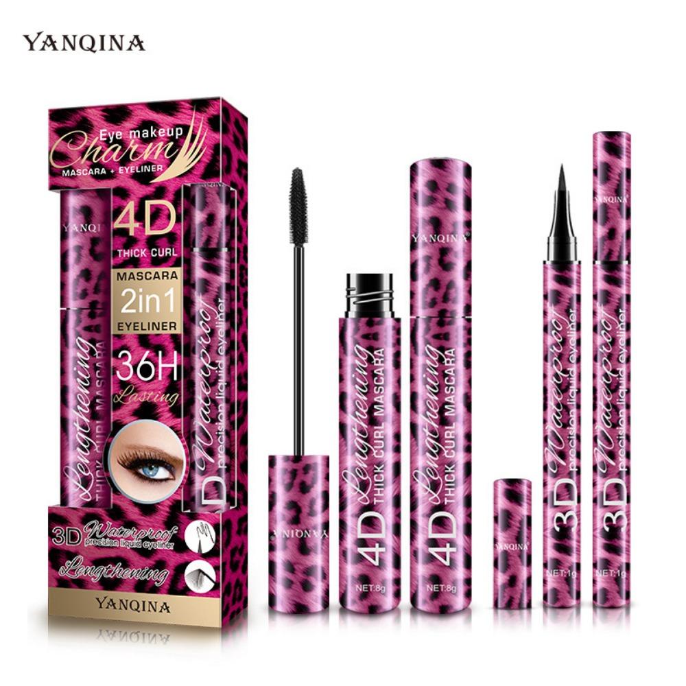 YANQINA Leopard 2 -in -1 Set 1 Set of Mascara Thick Curling Speed Dry Waterproof Eyeliner Pen Makeup