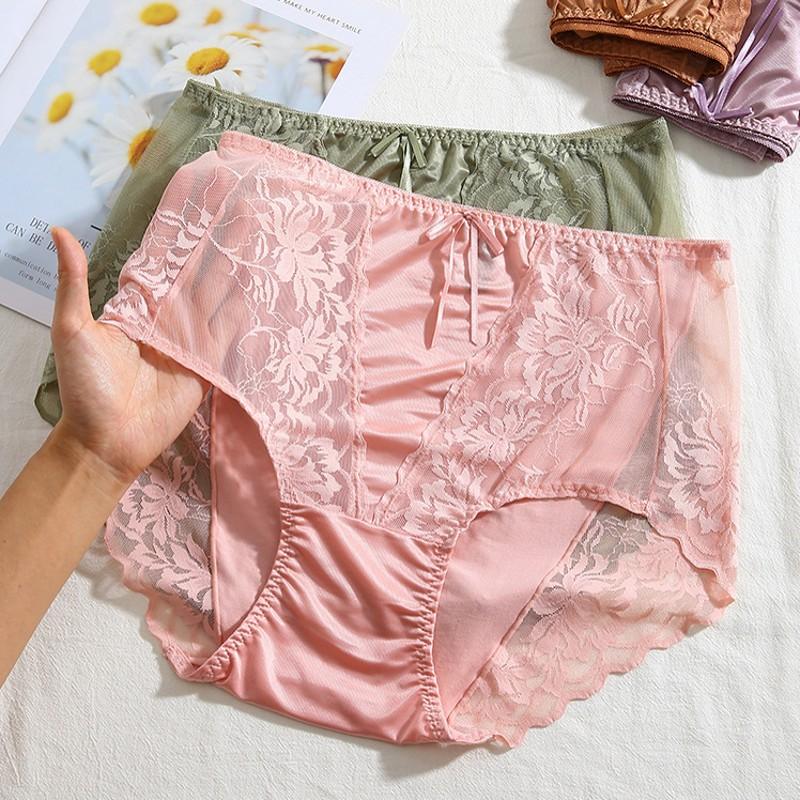 Plus Size Sexy Lace Seamless Panties High-Rised Mesh Briefs Soft Breathable Underpants Lightweight Underwear