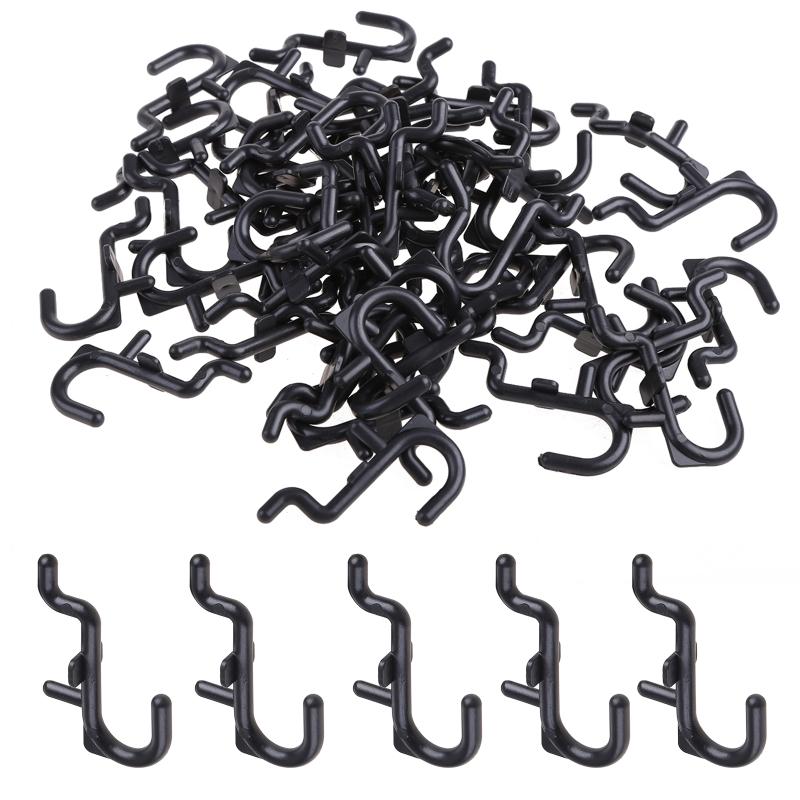 50 Pcs/100 Pcs Black Pegboard J Style Hooks Heavy Duty Plastic J Shape Peg Hook Peg Board Tool Organizer Wear-resistant