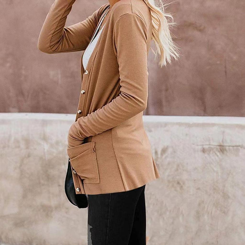 Sonbahar Kış Kadın Mont Kaburga Düğmeli Gevşek Örme Uzun Kollu Hırka Üst Kadınlar İçin Örme Ceket