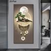 1 Modern Abstract Full Moon Canvas Art Print - Serene Bonsai and Chandelier Wall Decor, Minimalist Home Decor for Living Room an