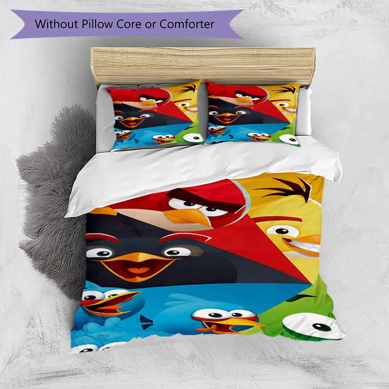 3pcs Duvet Cover Set (1*Duvet Cover + 2*Pillowcase, Without Core), Angry Birds Print Bedding Set, Bedroom Decor, All‑Season, Birthday Gift
