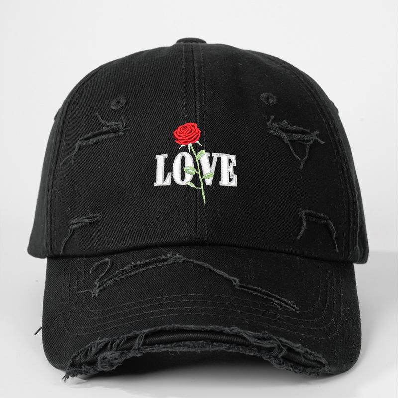 Casual Cotton 6-Panel Baseball Cap Embroidered Rose Love Design New Spring Summer Collection Curved Brim Dad Cap for Men Women