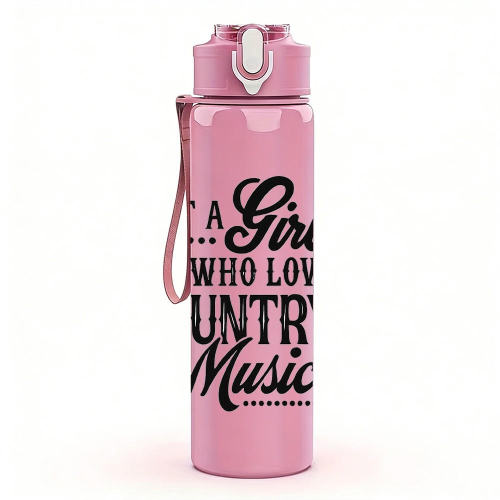 1PC Just A Girl Who Loves Country Music Guitar Print 750ml Color Plastic Sports Water Bottle Leakproof Flip Straw Lid Suitable for Sports Office Use