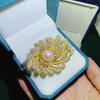 DIY Copper-Plated Gold Zircon Sunflower Brooch with Pearl Corsage Setting