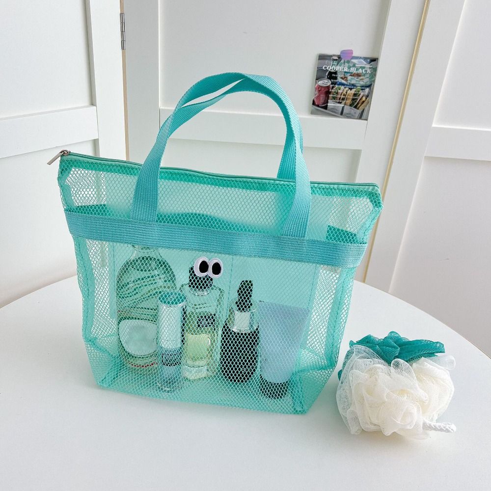 Beach Mesh Wash Bag Cosmetic Bag Large Capacity Shopping Bag Totes Shoulder Bag Portable Handbags Foldable Swimming Storage Bag