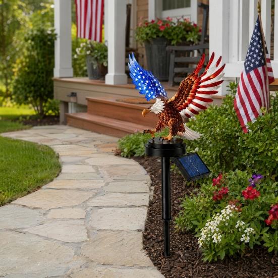 America 250th Anniversary Solar Eagle Garden Light, Patriotic Memorial Day Decor, Solar Powered Eagle Stake Light for 4th of July Yard, Outdoor