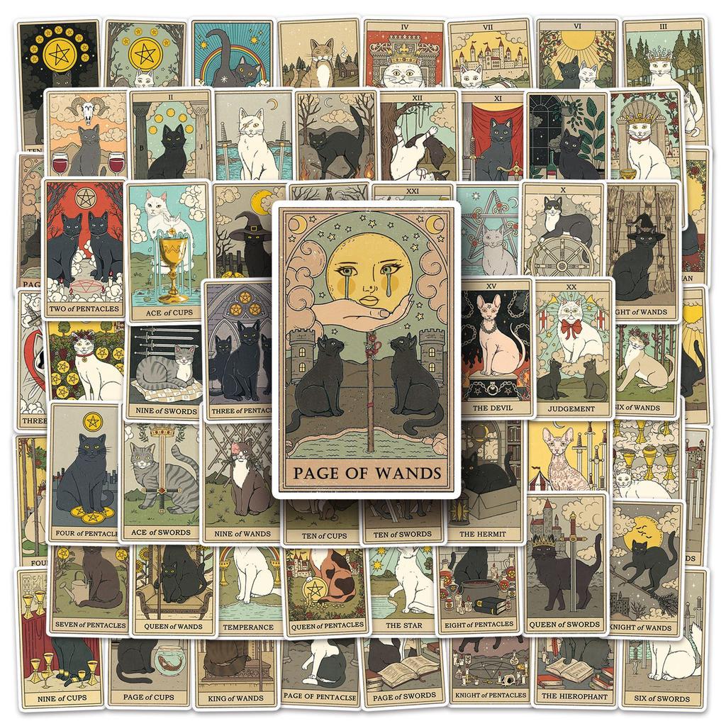 78 Cat Tarot Card Doodle Personalized Creative Trend DIY Skateboard Mobile Suitcase Stickers Waterproof