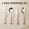 4-Piece Cutlery Set, Stainless Steel Flatware Sets with Chubby Bubble Pattern Ceramic Handle Utensils Including Knife Fork Spoon