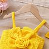 Girls' Fashionable Set Summer Children's Multi-color Three-dimensional Flower Halter Top + Shorts + Headwear