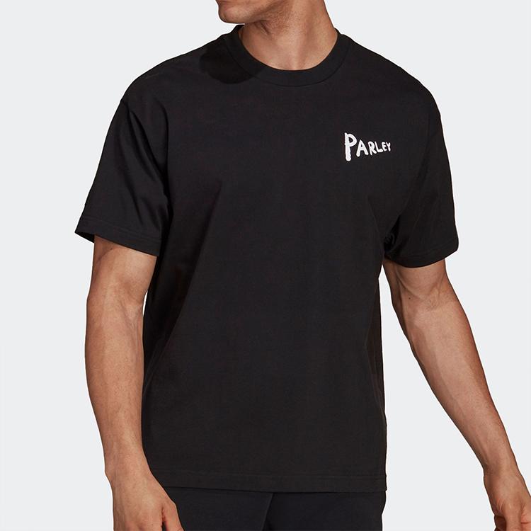 Adidas Letter Print Cotton Crew Neck T-Shirt Men Tops Black HB1554