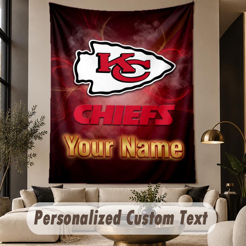 Custom Text Tapestry Kansas City Chiefs Print Wall Tapestry Indoor Living Room Wall Decor
