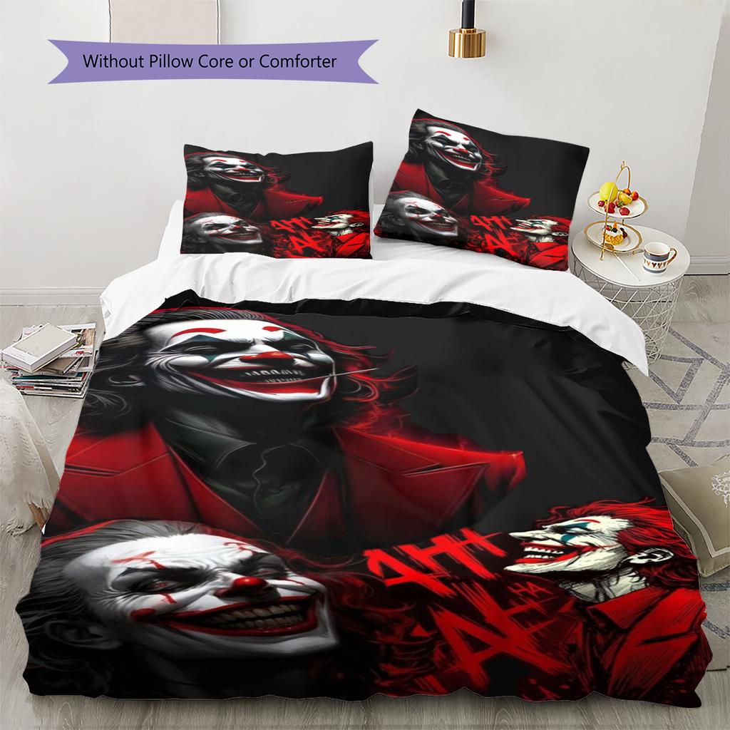 Joker Clown Pattern Bedding Quilt Set Quilt Cover Pillowcase Home Decoration Gift (1 * Duvet Cover + 2 * Pillowcase, Without Core)