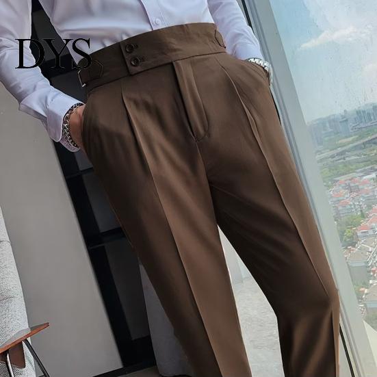 Elegante Formelle Hosen Herren Anzug Business Stil Gerade Beine Schmal Geschnitten Einfarbige Weiche Hohe Taille Vintage Taschen Atmungsaktiv Bürohosen Reißverschluss