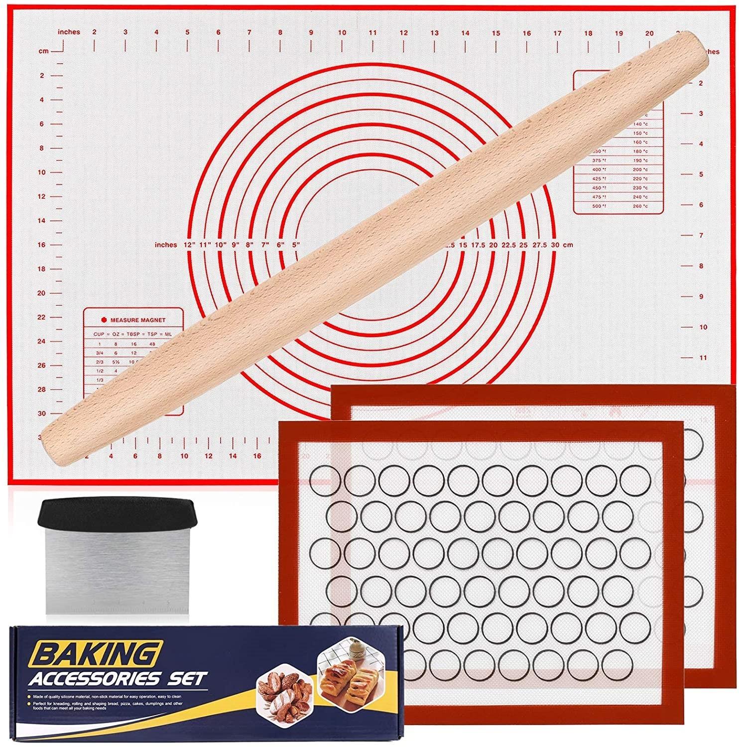 5pcs set Silicone Baking Tool Set Baking Mat Rolling Pin Rolling Pad Heat-resistant Baking Mat Baking mat set of 5#0
