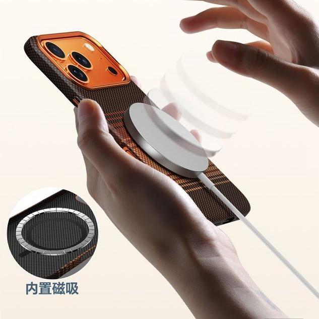 Business Carbon Fiber Inside for Magsafe PC Case for iPhone 17 16 Pro Max Wireless Charging Metal Lens Protect Hard Armor Cover