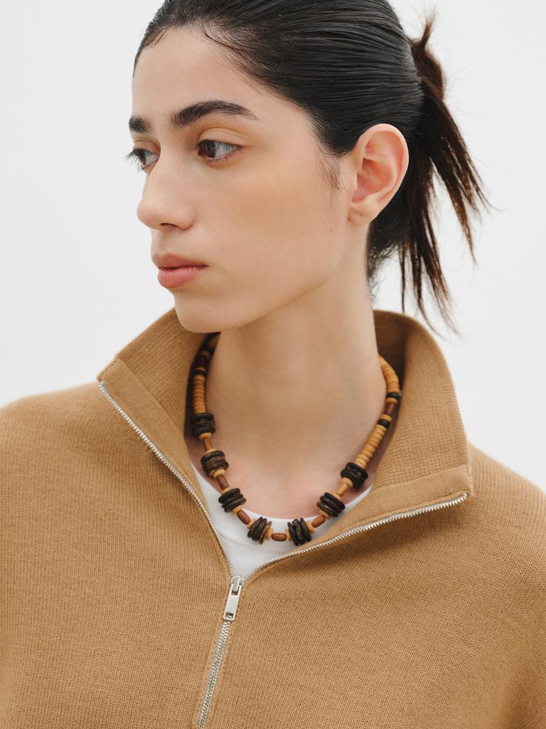 REPLAIN Wool Half Zip-Up Knit_Camel