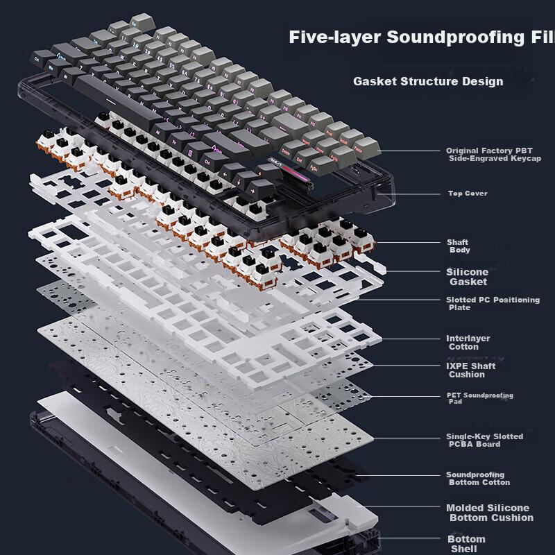 Bluetooth And Wired Mechanical Keyboard, Hot-Swappable Gasket Keyboard, Space Odyssey Astral Gold Switch