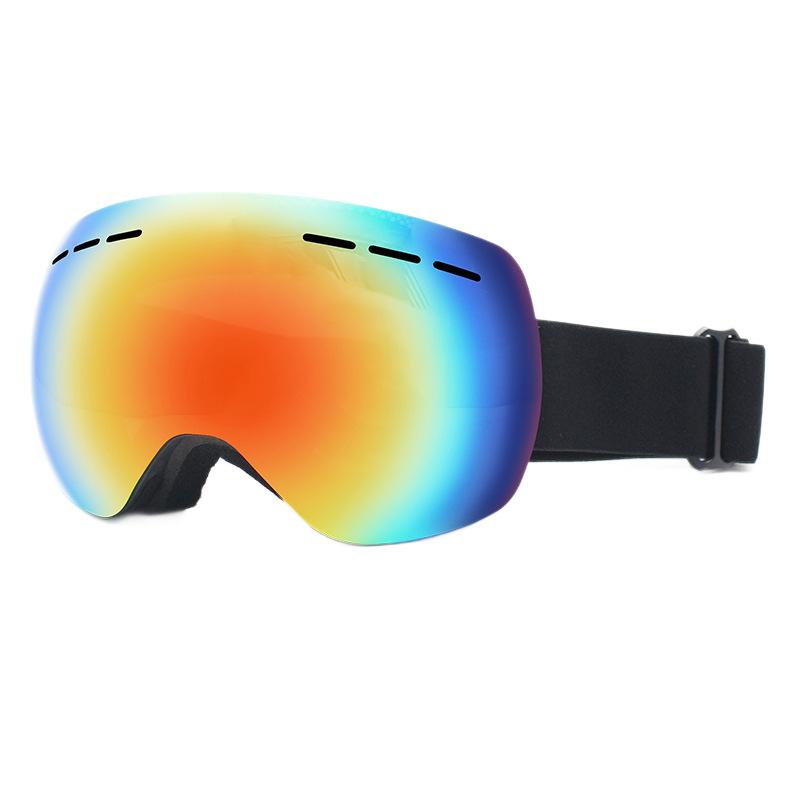 Ski goggles for outdoor snow, high-definition spherical, anti-fog, suitable for snow blind and nearsighted individuals, can be worn over glasses, Sand black, true red