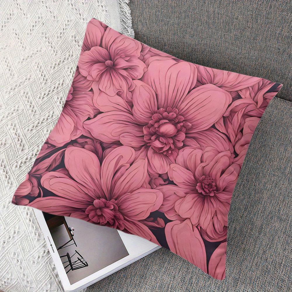 Pink Dahlia Art Square Jacquard Pillow Cover for Sofa Office Waist Cushion Cover Home Decorative Pillowcase