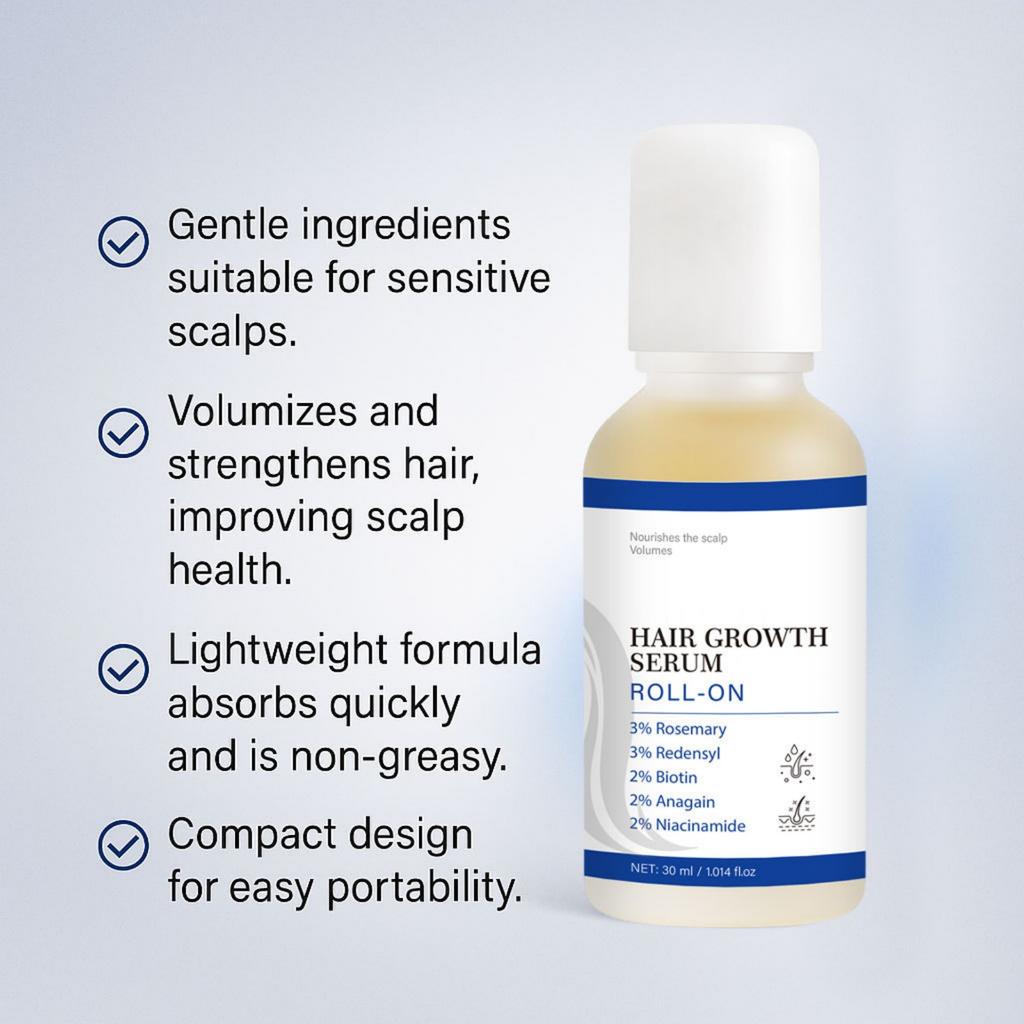 Hair Growth Roller Oil,No Rinsing Required, Absorbs Quickly, Suitable For Thinning Hair And All Hair Types.