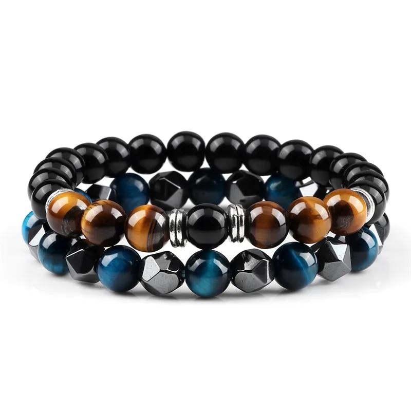 2 stücke Unregelmäßigen Hämatit Lava Stein Armband Männer Mode 8mm Natürliche Tigerauge Perlen Paare Armbänder für Frauen Freunde Schmuck