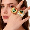 Unique Pastoral Ethnic Style Flower Plant Pomegranate Printing Irregular Rotundity Heart-Shaped Metal Ring For Women Jewelry