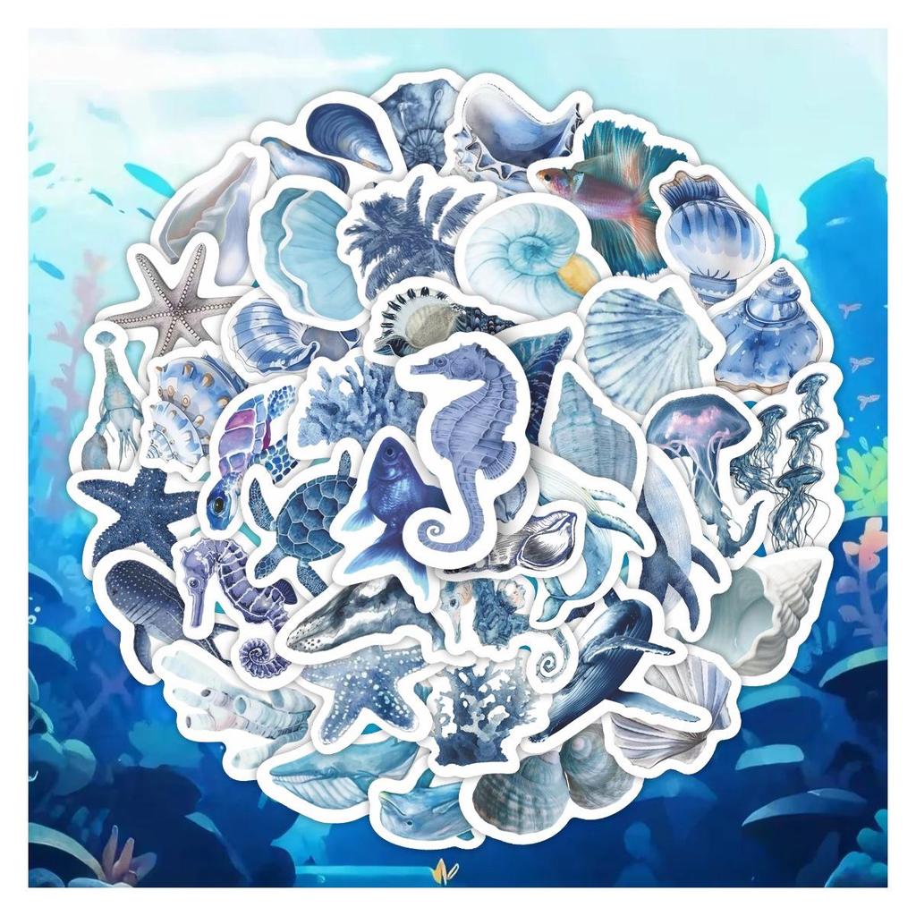 53 Blue Ocean Series Waterproof Stickers for Laptops, Journals & Phone Cases