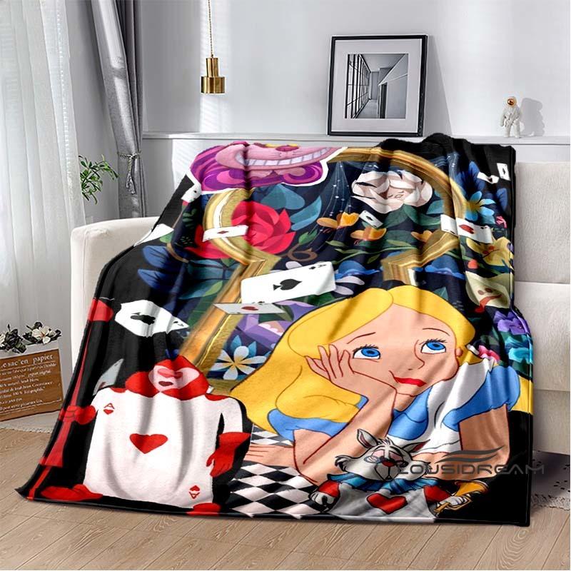 Alice in Wonderland Cartoon Print Plush Blanket, Extra Large Size, Warm and Comfortable, Suitable for Bed and Sofa Decoration.
