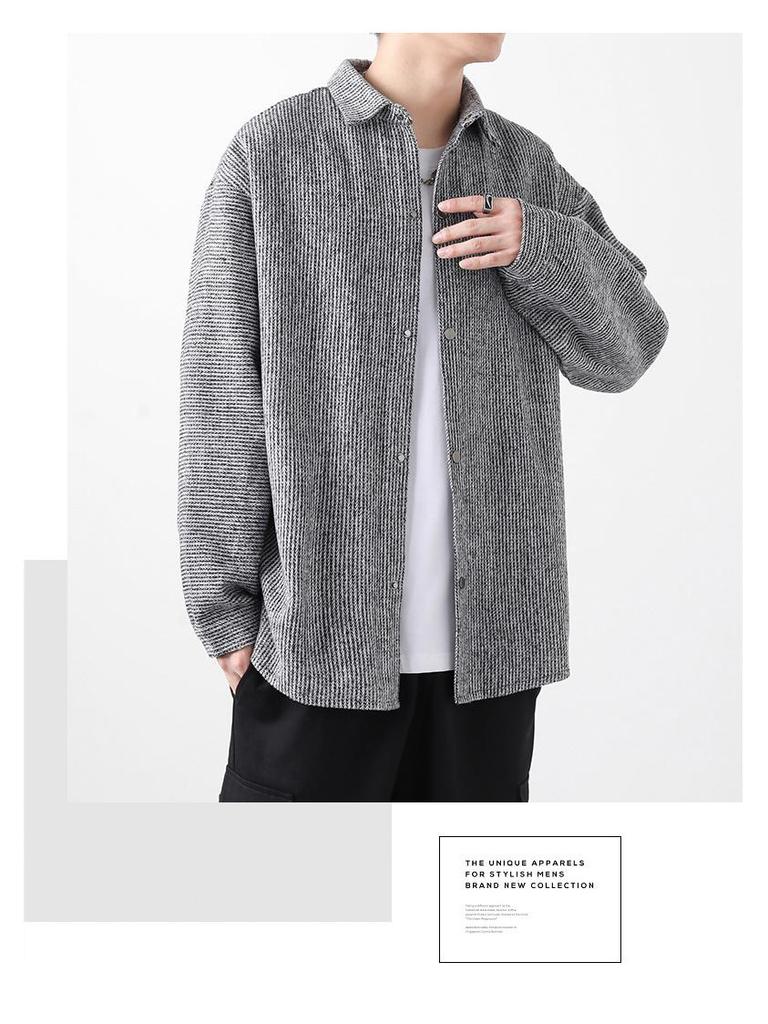 Men's Hong Kong Style Woolen Lapel Shirt Jacket - Spring/Autumn Casual