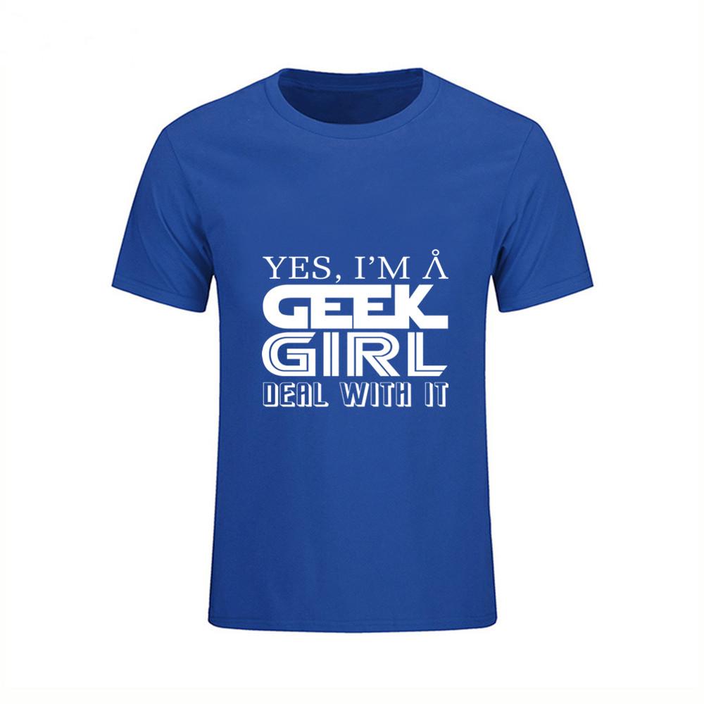 Men S T Shirts Cotton Short Sleeve O Neck Yes I Am A Geek Girl Deal