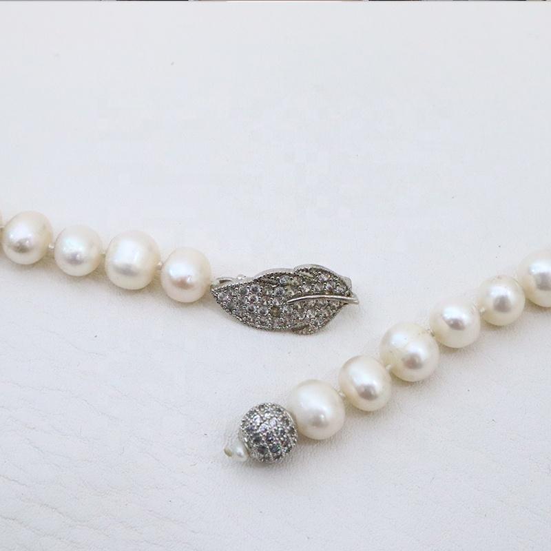 90cm Long Freshwater Pearl Necklace for Women Cubic Zirconia Leaf Shape Buttons and Sweater Chain