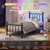 90x200cm Metal Bed Frame with Headboard and Footboard, USB Charging, LED, Steel Slat Support, Under-Bed Storage, No Box Spring Required, Black