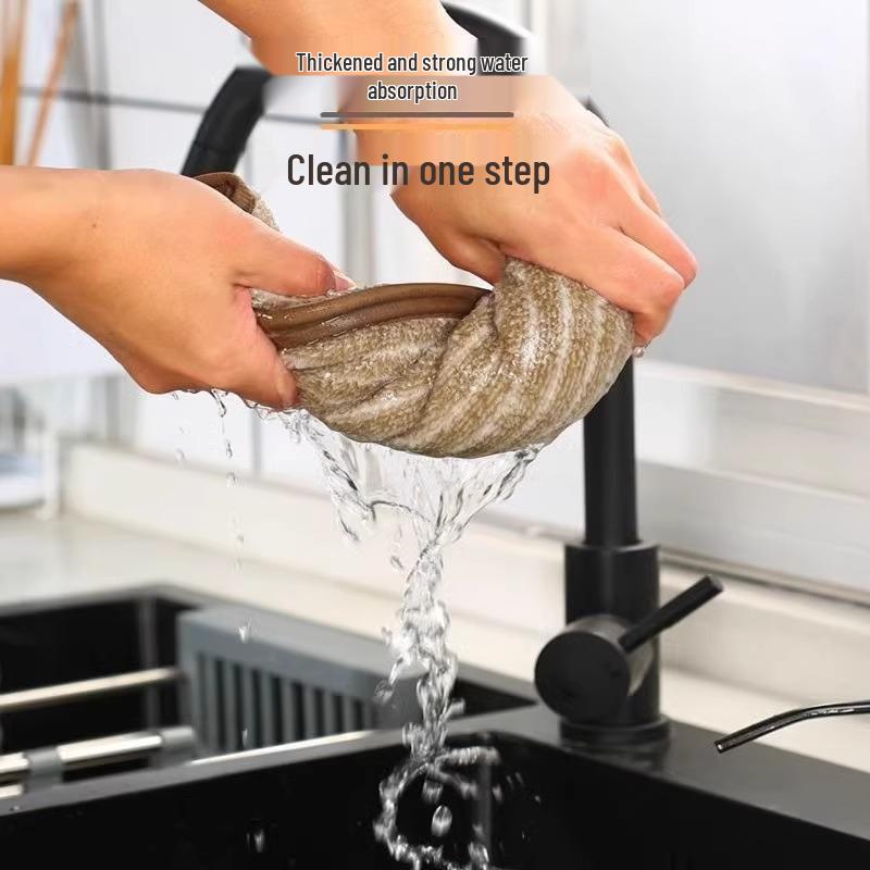Striped Edge Oil-Removing Dishcloth: Thick, Lint-Free, Non-Stick, Absorbent Scouring Pad.