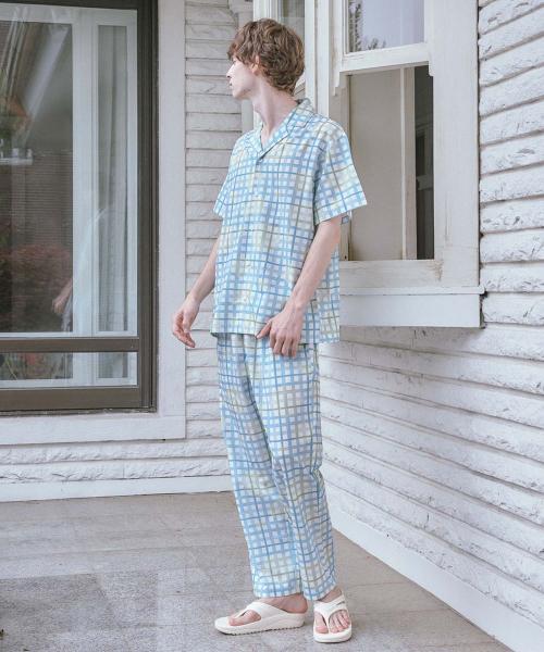 [Sunday Lounge] Blue Check Short Sleeve Pajama Set SMLDAST0077-BS [Shipped from Korea] 100% Authentic