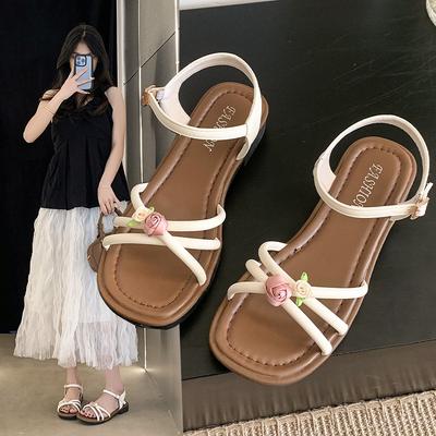 Fashion Flat Bottom Fashion Trendy Women's Beach Sandals Outdoor Wear Non-slip Outdoor Versatile Embellish with Flowers Women Sandal