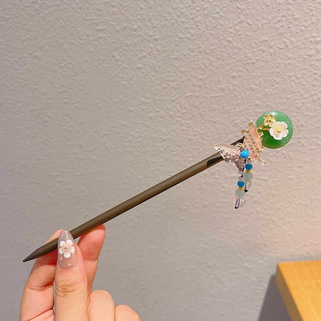 Wooden Hair Sticks Forks Retro Chinese Style Hairpins Forks Colorful Flower Designs Pendant Headpieces Hair Jewelry Ornaments