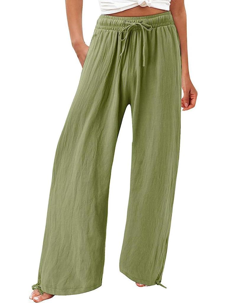 Bohemian Solid Color Drawstring Beach Pants - New Loose Casual Trousers