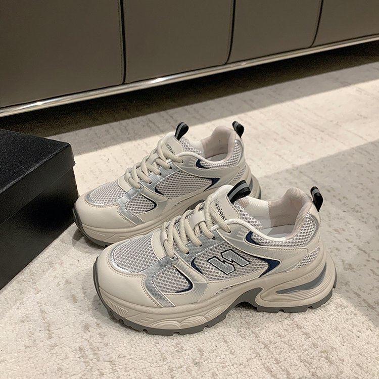 Blue heightening dad shoes women 2025 spring retro fried street thick-soled light and breathable casual sports shoes tide