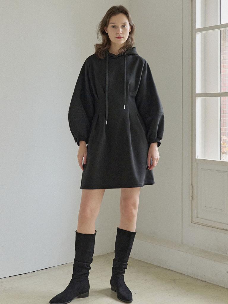 Avang Hood Fit And Flare Mini Dress - Black (Fleece)