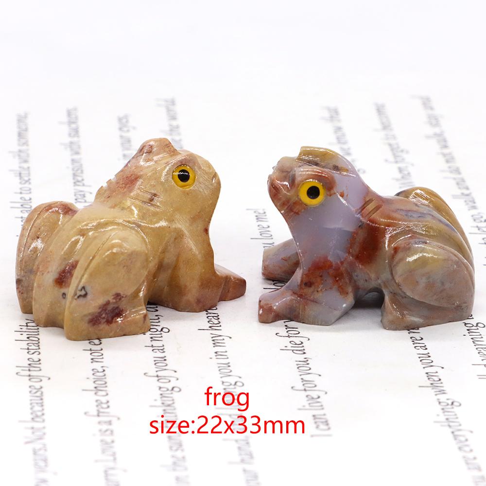 Mini Animals Frog Figurine Ornament Natural Shoushan Stone Carving Healing Crystal Fish Dinosaur Statue Room Desk Crafts Decor