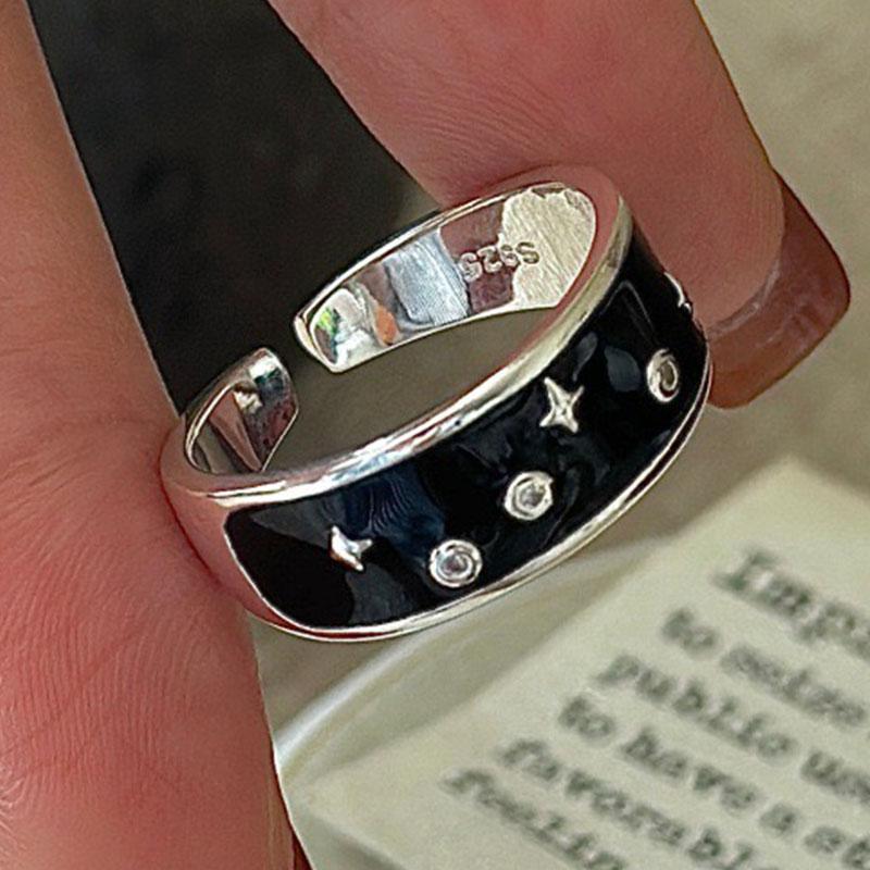 

925 Sterling Silver Rings for Women Couple Minimalist Black Star Ring Fine CZ Jewelry Birthday Gift Prevent Allergy resizable