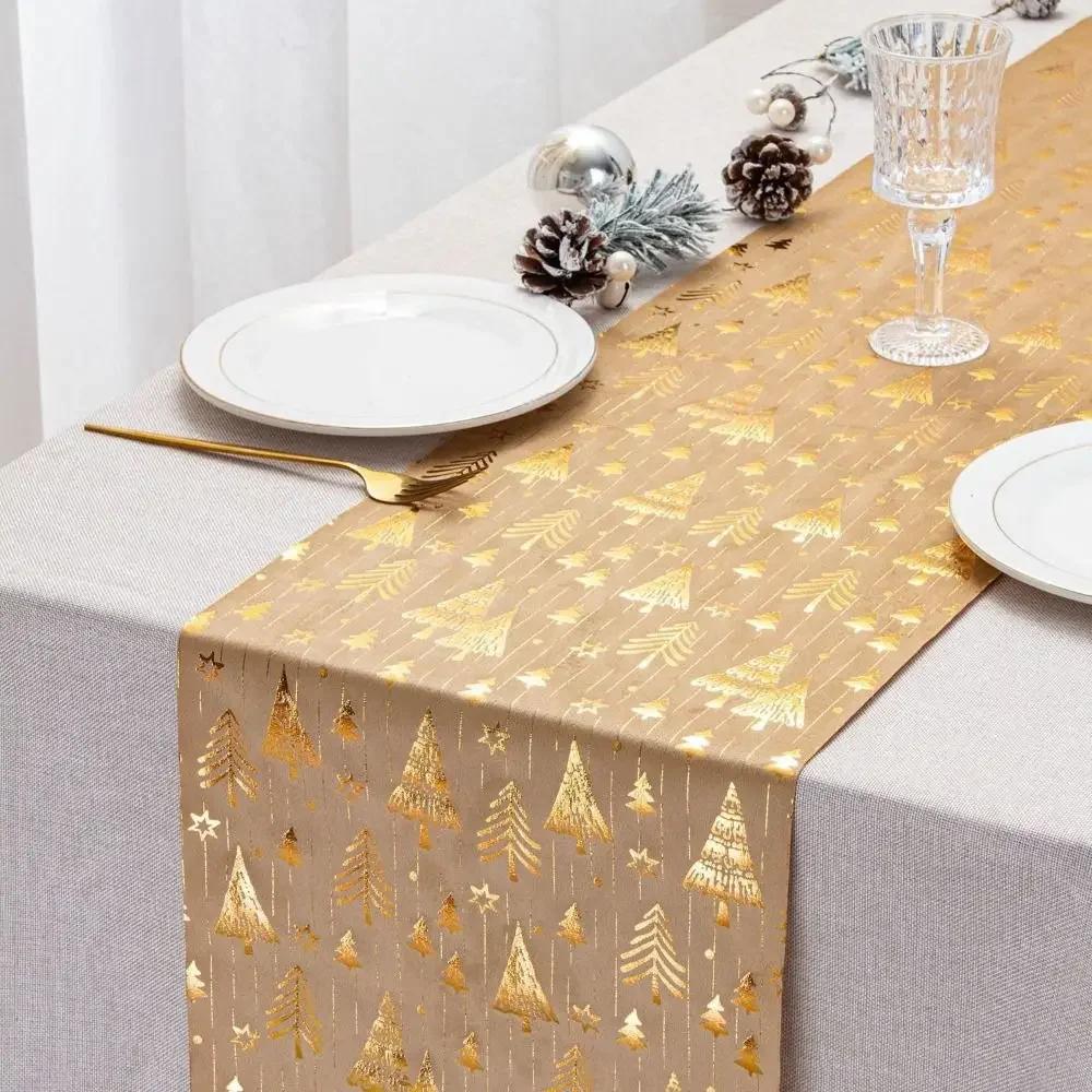 Table Runner Polyester Christmas Tablecloth Home Supplies Navidad Table Flag Snowflake Printed Table Cover Kitchen Use