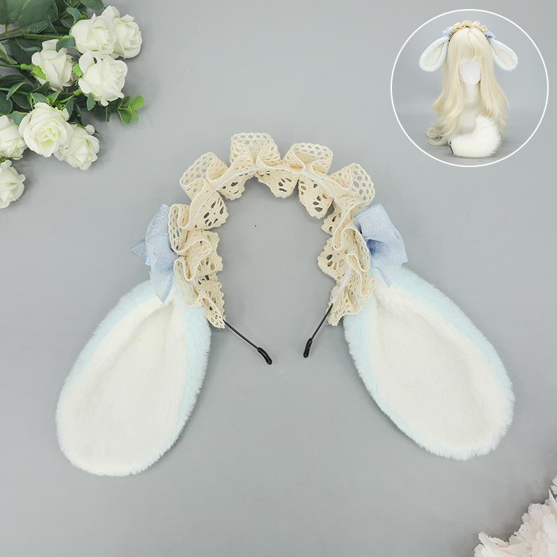Neues Schickes Lolita Hasenohr-Haarband Schleife Weißer Hase Alice Kopfschmuck Niedliches Tierohr Plüsch Kopfstück Tägliches Party-Tragen white