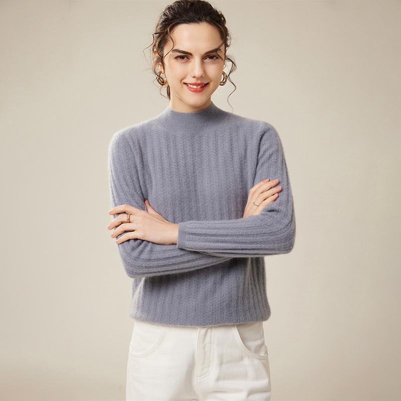 Women's Cashmere Ribbed Turtleneck Sweater - Pure, Warm, Versatile, Solid Color for Autumn/Winter