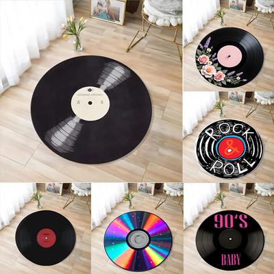 Retro-Schallplattenmuster Teppich, Exklusiver Geschenkteppich für Musikliebhaber Schlafzimmer Dekorative Matte, Sofa & Tisch Stuhl Fußmatte