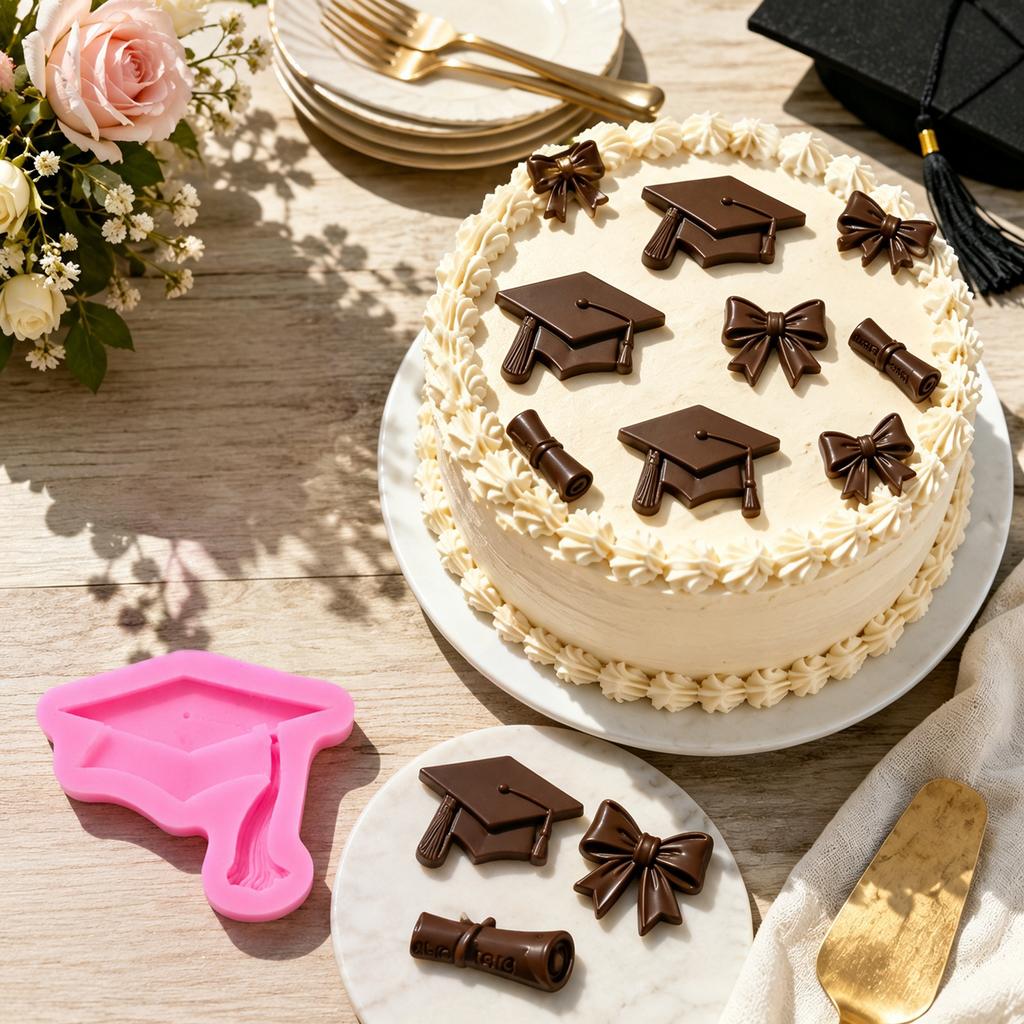 Silicone Graduation Cap Diploma Mold Set for Fondant Cake Chocolate Baking Decoration Tools Flexible Non-Stick Molds for Edible Crafting