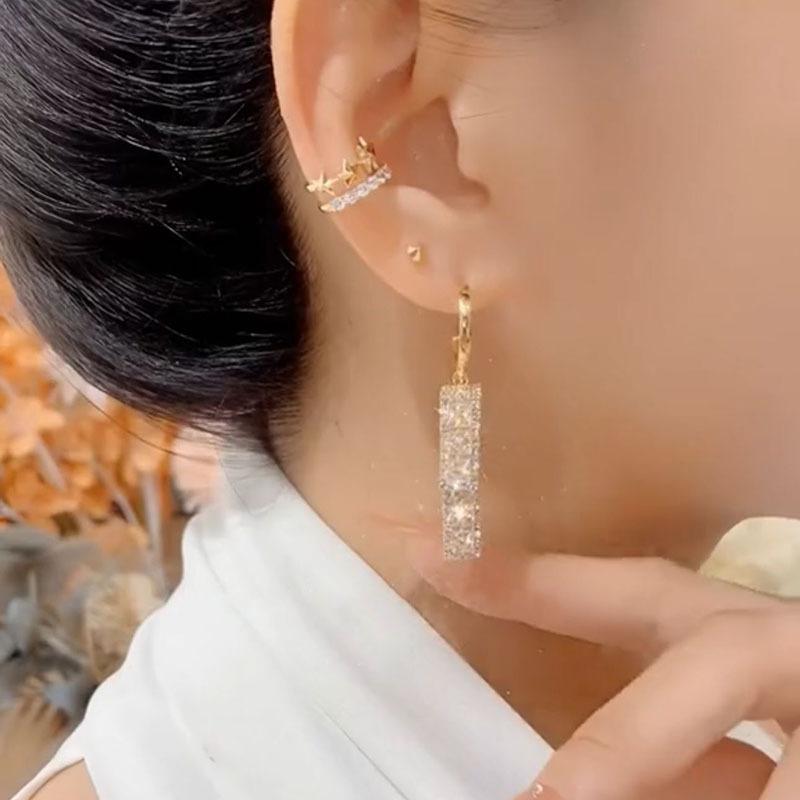 Small Niche Design, High-end Feel, Light Luxury Temperament, Geometric Rectangular Tassel Earrings, Exquisite and Versatile Fashion Earrings