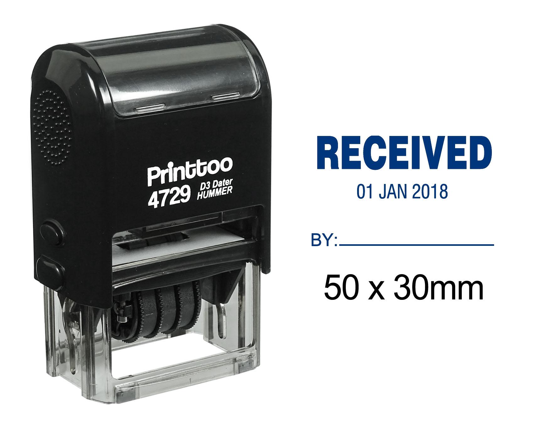 

Printtoo Self Inking With Received By Text Date And Sign Space Document Dater Rubber 50 mm x 30 mm.(Approx) синій